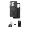 MARSİLYAN™- iPhone 16 Pro Max Kılıf Pusula Işık Koleksiyonu - Siyah 3D Antistatik Hayalet Cam Ekran Koruyucu + Bilvis Titan Kamera Lens - SH