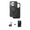 MARSİLYAN™- iPhone 16 Pro Max Kılıf Pusula Işık Koleksiyonu - Siyah 3D Antistatik Hayalet Cam Ekran Koruyucu + Bilvis Titan Kamera Lens - TMGI