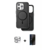 MARSİLYAN™- iPhone 16 Pro Max Kılıf Pusula Işık Koleksiyonu - Siyah 3D Antistatik Hayalet Cam Ekran Koruyucu + Pers Alüminyum Kamera Lens - GS