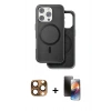 MARSİLYAN™- iPhone 16 Pro Max Kılıf Pusula Işık Koleksiyonu - Siyah 3D Antistatik Mat Seramik Nano Ekran Koruyucu + Pers Alüminyum Kamera Lens - CLTM