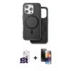 MARSİLYAN™- iPhone 16 Pro Max Kılıf Pusula Işık Koleksiyonu - Siyah 3D Antistatik Mat Seramik Nano Ekran Koruyucu + Bilvis Titan Kamera Lens - GS
