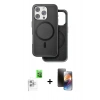 MARSİLYAN™- iPhone 16 Pro Max Kılıf Pusula Işık Koleksiyonu - Siyah 3D Antistatik Mat Seramik Nano Ekran Koruyucu + Beyaz Raze Metal Kamera Lens