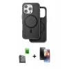 MARSİLYAN™- iPhone 16 Pro Max Kılıf Pusula Işık Koleksiyonu - Siyah 3D Antistatik Mat Seramik Nano Ekran Koruyucu + Raze Metal Kamera Lens - SH