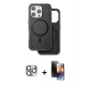 MARSİLYAN™- iPhone 16 Pro Max Kılıf Pusula Işık Koleksiyonu - Siyah 3D Antistatik Mat Seramik Nano Ekran Koruyucu + Pers Alüminyum Kamera Lens - GI