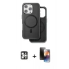 MARSİLYAN™- iPhone 16 Pro Max Kılıf Pusula Işık Koleksiyonu - Siyah 3D Antistatik Mat Seramik Nano Ekran Koruyucu + PVD Metal Kamera Lens - GS