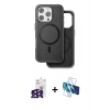 MARSİLYAN™- iPhone 16 Pro Max Kılıf Pusula Işık Koleksiyonu - Siyah 3D Antistatik Seramik Nano Ekran Koruyucu + Bilvis Titan Kamera Lens - SH