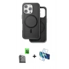 MARSİLYAN™- iPhone 16 Pro Max Kılıf Pusula Işık Koleksiyonu - Siyah 3D Antistatik Seramik Nano Ekran Koruyucu + Siyah Raze Metal Kamera Lens