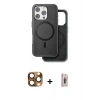 MARSİLYAN™- iPhone 16 Pro Max Kılıf Pusula Işık Koleksiyonu - Siyah Bilvis 3D Cam Ekran Koruyucu + Pers Alüminyum Kamera Lens - CLTM