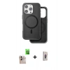 MARSİLYAN™- iPhone 16 Pro Max Kılıf Pusula Işık Koleksiyonu - Siyah Bilvis 3D Cam Ekran Koruyucu + Raze Metal Kamera Lens - NLGY