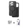 MARSİLYAN™- iPhone 16 Pro Max Kılıf Pusula Işık Koleksiyonu - Siyah Bilvis 3X AR Hayalet Cam Ekran Koruyucu + Pers Alüminyum Kamera Lens - GS
