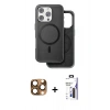 MARSİLYAN™- iPhone 16 Pro Max Kılıf Pusula Işık Koleksiyonu - Siyah Bilvis 3X AR Hayalet Cam Ekran Koruyucu + Pers Alüminyum Kamera Lens - CLTM