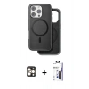 MARSİLYAN™- iPhone 16 Pro Max Kılıf Pusula Işık Koleksiyonu - Siyah Bilvis 3X AR Hayalet Cam Ekran Koruyucu + PVD Metal Kamera Lens - GD