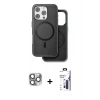 MARSİLYAN™- iPhone 16 Pro Max Kılıf Pusula Işık Koleksiyonu - Siyah Bilvis 3X AR Hayalet Cam Ekran Koruyucu + Pers Alüminyum Kamera Lens - GI