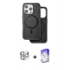 MARSİLYAN™- iPhone 16 Pro Max Kılıf Pusula Işık Koleksiyonu - Siyah Bilvis 5in1 3D Magic Cam Ekran Koruyucu + Pers Alüminyum Kamera Lens - GS