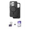 MARSİLYAN™- iPhone 16 Pro Max Kılıf Pusula Işık Koleksiyonu - Siyah Bilvis 5in1 3D Magic Cam Ekran Koruyucu + Titanyum Gri Bilvis Titan Kamera Lens