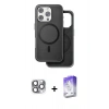 MARSİLYAN™- iPhone 16 Pro Max Kılıf Pusula Işık Koleksiyonu - Siyah Bilvis 5in1 3D Magic Cam Ekran Koruyucu + Pers Alüminyum Kamera Lens - GI