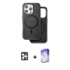 MARSİLYAN™- iPhone 16 Pro Max Kılıf Pusula Işık Koleksiyonu - Siyah Bilvis 5in1 3D Magic Cam Ekran Koruyucu + PVD Metal Kamera Lens - GS