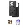 MARSİLYAN™- iPhone 16 Pro Max Kılıf Pusula Işık Koleksiyonu - Siyah Bilvis 5in1 3D Magic Cam Ekran Koruyucu + Çöl Titanyum Pers Alüminyum Kamera Lens