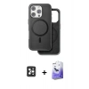 MARSİLYAN™- iPhone 16 Pro Max Kılıf Pusula Işık Koleksiyonu - Siyah Bilvis 5in1 5D Magic Hayalet Cam Ekran Koruyucu + PVD Metal Kamera Lens - SH
