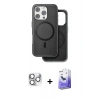 MARSİLYAN™- iPhone 16 Pro Max Kılıf Pusula Işık Koleksiyonu - Siyah Bilvis 5in1 5D Magic Hayalet Cam Ekran Koruyucu + Gümüş Pers Alüminyum Kamera Lens