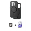 MARSİLYAN™- iPhone 16 Pro Max Kılıf Pusula Işık Koleksiyonu - Siyah Bilvis 5in1 5D Magic Hayalet Cam Ekran Koruyucu + PVD Metal Kamera Lens - GD