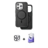 MARSİLYAN™- iPhone 16 Pro Max Kılıf Pusula Işık Koleksiyonu - Siyah Bilvis 5in1 5D Magic Hayalet Cam Ekran Koruyucu + Pers Alüminyum Kamera Lens - GI