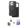 MARSİLYAN™- iPhone 16 Pro Max Kılıf Pusula Işık Koleksiyonu - Siyah Bilvis 5in1 5D Magic Hayalet Cam Ekran Koruyucu + Siyah Raze Metal Kamera Lens