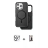MARSİLYAN™- iPhone 16 Pro Max Kılıf Pusula Işık Koleksiyonu - Siyah Bilvis Hayalet Cam Ekran Koruyucu + Gümüş Pers Alüminyum Kamera Lens