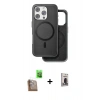 MARSİLYAN™- iPhone 16 Pro Max Kılıf Pusula Işık Koleksiyonu - Siyah Bilvis Hayalet Cam Ekran Koruyucu + Raze Metal Kamera Lens - CLTM