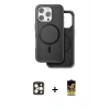 MARSİLYAN™- iPhone 16 Pro Max Kılıf Pusula Işık Koleksiyonu - Siyah Buffer Cam Ekran Koruyucu + PVD Metal Kamera Lens - GD