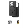 MARSİLYAN™- iPhone 16 Pro Max Kılıf Pusula Işık Koleksiyonu - Siyah Buffer Cam Ekran Koruyucu + Pers Alüminyum Kamera Lens - GI
