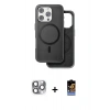 MARSİLYAN™- iPhone 16 Pro Max Kılıf Pusula Işık Koleksiyonu - Siyah Buffer Hayalet Cam Ekran Koruyucu + Pers Alüminyum Kamera Lens - GI