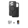MARSİLYAN™- iPhone 16 Pro Max Kılıf Pusula Işık Koleksiyonu - Siyah Buffer Hayalet Cam Ekran Koruyucu + Gümüş Pers Alüminyum Kamera Lens