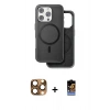 MARSİLYAN™- iPhone 16 Pro Max Kılıf Pusula Işık Koleksiyonu - Siyah Buffer Hayalet Cam Ekran Koruyucu + Pers Alüminyum Kamera Lens - CLTM