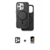 MARSİLYAN™- iPhone 16 Pro Max Kılıf Pusula Işık Koleksiyonu - Siyah Buffer Hayalet Cam Ekran Koruyucu + PVD Metal Kamera Lens - GD