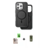 MARSİLYAN™- iPhone 16 Pro Max Kılıf Pusula Işık Koleksiyonu - Siyah Joko Magic 5D Hayalet Cam + Natural Grey Raze Metal Kamera Lens