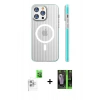 MARSİLYAN™- iPhone 16 Pro Max Kılıf Pusula Minimal Koleksiyonu - Şeffaf 360 Full Body Arka Koruyucu + Beyaz Raze Metal Kamera Lens