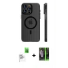 MARSİLYAN™- iPhone 16 Pro Max Kılıf Pusula Minimal Koleksiyonu - Şeffaf 360 Full Body Arka Koruyucu + Beyaz Raze Metal Kamera Lens