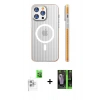 MARSİLYAN™- iPhone 16 Pro Max Kılıf Pusula Minimal Koleksiyonu - Şeffaf 360 Full Body Arka Koruyucu + Beyaz Raze Metal Kamera Lens