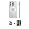 MARSİLYAN™- iPhone 16 Pro Max Kılıf Pusula Minimal Koleksiyonu - Şeffaf 360 Full Body Arka Koruyucu + Gümüş PVD Metal Kamera Lens