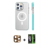 MARSİLYAN™- iPhone 16 Pro Max Kılıf Pusula Minimal Koleksiyonu - Şeffaf 360 Full Body Arka Koruyucu + Pers Alüminyum Kamera Lens - CLTM