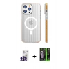 MARSİLYAN™- iPhone 16 Pro Max Kılıf Pusula Minimal Koleksiyonu - Şeffaf 360 Full Body Arka Koruyucu + Bilvis Titan Kamera Lens - TMGI