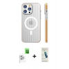 MARSİLYAN™- iPhone 16 Pro Max Kılıf Pusula Minimal Koleksiyonu - Şeffaf Pasifik Cam Ekran Koruyucu + Beyaz Raze Metal Kamera Lens