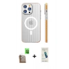 MARSİLYAN™- iPhone 16 Pro Max Kılıf Pusula Minimal Koleksiyonu - Şeffaf Pasifik Cam Ekran Koruyucu + Raze Metal Kamera Lens - CLTM