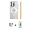 MARSİLYAN™- iPhone 16 Pro Max Kılıf Pusula Minimal Koleksiyonu - Şeffaf Pasifik Cam Ekran Koruyucu + Gümüş Pers Alüminyum Kamera Lens