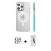 MARSİLYAN™- iPhone 16 Pro Max Kılıf Pusula Minimal Koleksiyonu - Şeffaf Pasifik Cam Ekran Koruyucu + Gümüş Pers Alüminyum Kamera Lens