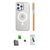 MARSİLYAN™- iPhone 16 Pro Max Kılıf Pusula Minimal Koleksiyonu - Şeffaf Pasifik Cam Ekran Koruyucu + Raze Metal Kamera Lens - SH