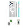 MARSİLYAN™- iPhone 16 Pro Max Kılıf Pusula Minimal Koleksiyonu - Şeffaf Pasifik Cam Ekran Koruyucu + Raze Metal Kamera Lens - SH