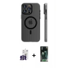 MARSİLYAN™- iPhone 16 Pro Max Kılıf Pusula Minimal Koleksiyonu - Siyah 360 Mat Full Body Arka Koruyucu + Bilvis Titan Kamera Lens - TMGI