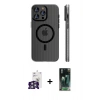 MARSİLYAN™- iPhone 16 Pro Max Kılıf Pusula Minimal Koleksiyonu - Siyah 360 Mat Full Body Arka Koruyucu + Gümüş Bilvis Titan Kamera Lens